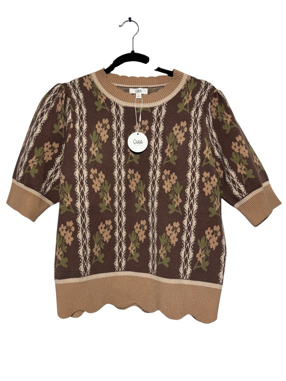 Oddi NWT Brown Floral Sweater Size Medium  Cottagecore‎ Grandma Core Fall